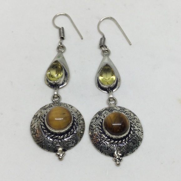 Handmade Jewelry - Citrine and Tigers Eye Silver Earrings Handmade Jewelry - Citrine and Tigers Eye Silver Earrings